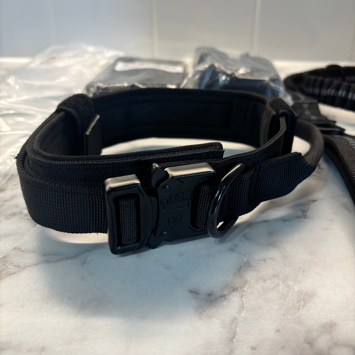 Tactical Dog Collar and Lead Set (2 in 1 Lead and Pet Car Seat Belt)