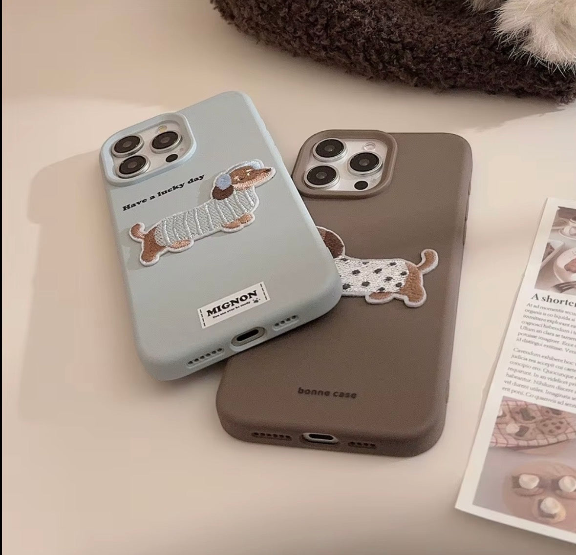 Brown iPhone Embroidered Dachshund Shockproof Silicon Case
