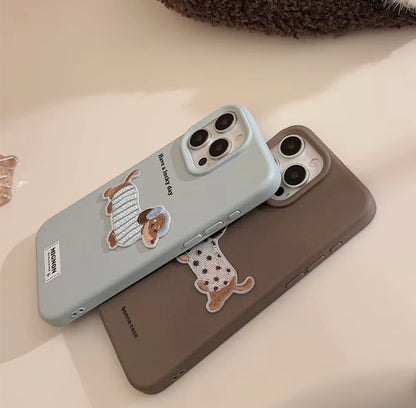Brown iPhone Embroidered Dachshund Shockproof Silicon Case