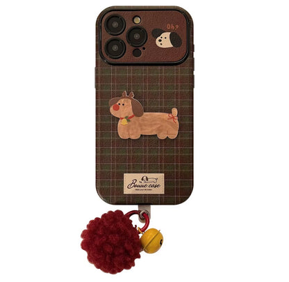 Vintage iPhone Checkered Christmas Dog PU Leather Mobile Phone Case