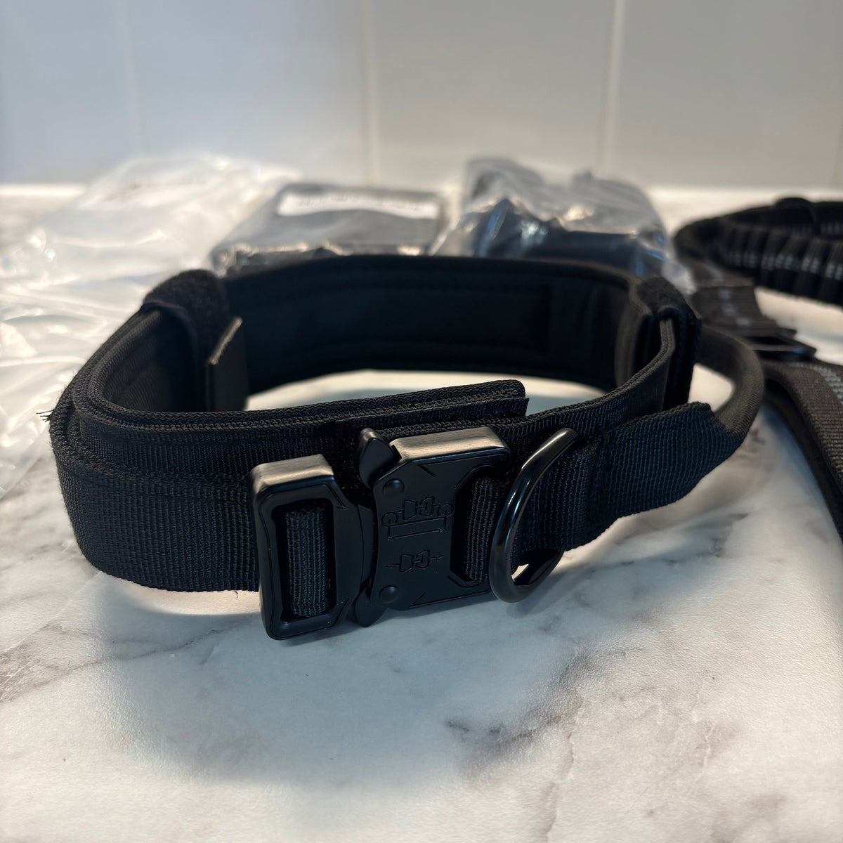 Tactical Dog Collar and Lead Set (2 in 1 Lead and Pet Car Seat Belt)