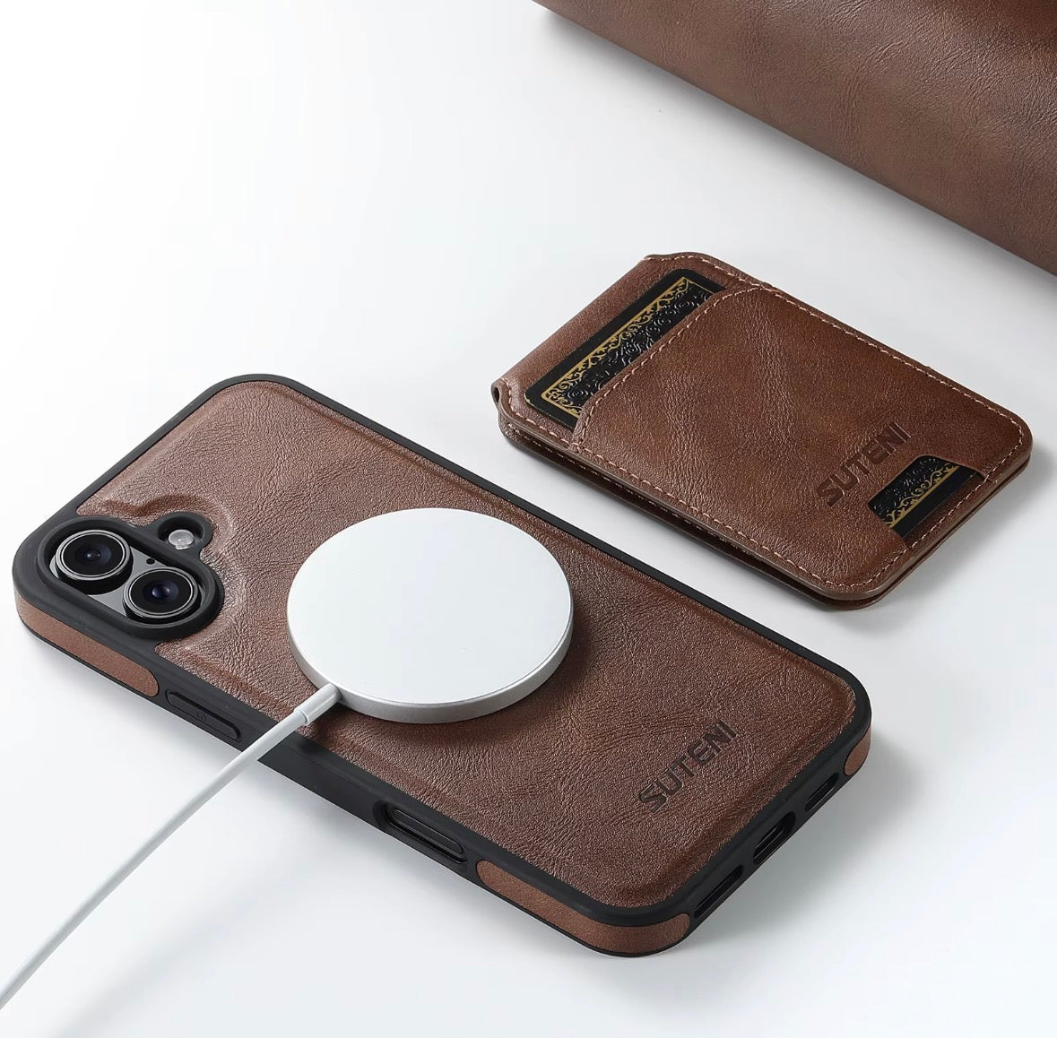 Suteni iPhone Case Wireless Charging Magnet Case with Smooth Texture Luxury Faux Leather