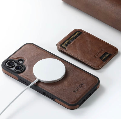 Suteni iPhone Case Wireless Charging Magnet Case with Smooth Texture Luxury Faux Leather
