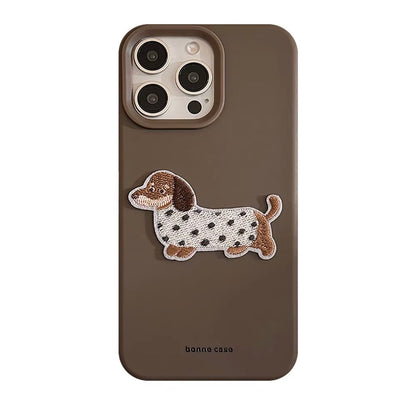 Brown iPhone Embroidered Dachshund Shockproof Silicon Case