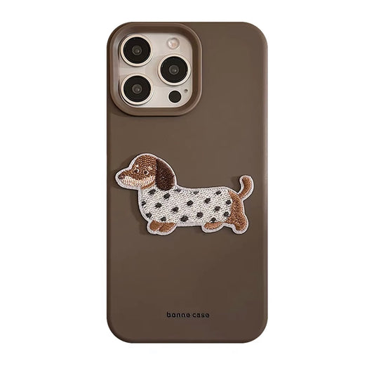 Brown Dachshund iPhone Case Embroidered Shockproof Silicon Mobile Phone Case