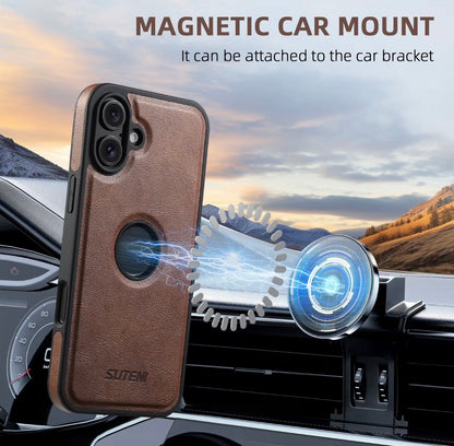 Suteni iPhone Case Wireless Charging Magnet Case with Smooth Texture Luxury Faux Leather